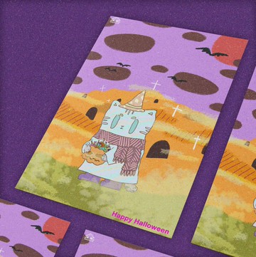 【插畫明信片/卡片】萬聖節飄飄喵