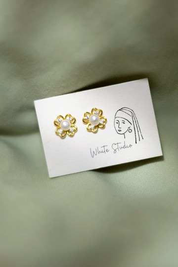 【幸運草】天然淡水珍珠 全925純銀鋯石耳釘/耳夾 (金/銀)