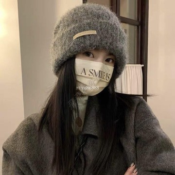 【唯家】含羊毛秋冬毛線堆堆帽大頭圍百搭休閑冷帽保暖帽子情侶護耳針織帽 毛帽 防風加厚保暖帽 毛絨帽 包頭帽 針織帽 帽子