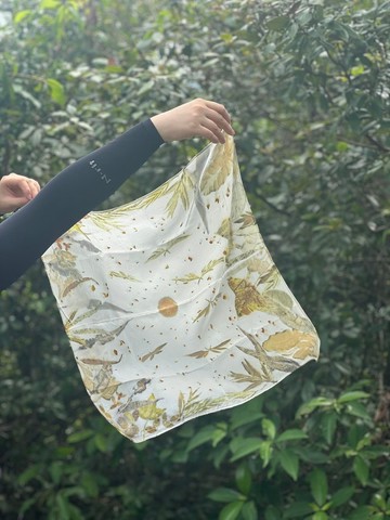 植物印染絲方巾圍巾草木染