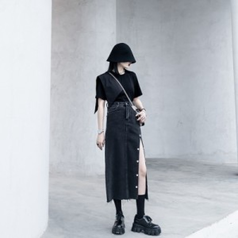 モード系 春夏服 ロングスカート デニム 切りっぱなし サイドスリット 美脚 大人きれい ハイウエスト 黒ゴス おしゃれ ストリート系 オル 通販 Lineポイント最大1 0 Get Lineショッピング