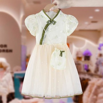 女童漢服連衣裙夏季2025新款兒童裝洋氣小女孩刺繡公主裙改良紗裙
