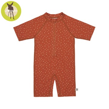 德國Lassig-嬰幼兒抗UV短袖連身式泳裝-橘紅點點