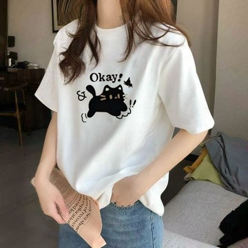 本土出貨 純棉短袖 短袖T恤 T恤女 正肩短袖t恤女夏季新款時尚休閒百搭寬鬆爆款遮肉遮肚上衣insUf R