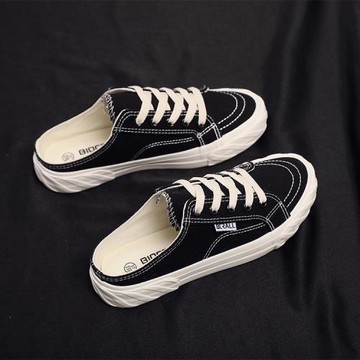 2025春季潮鞋無后跟帆布鞋女半拖學生韓版懶人鞋女一腳蹬網紅鞋子