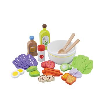 New Classic Toys 荷蘭木玩品牌蔬食沙拉組合，天然木材與無毒塗料，含生菜、紫甘藍、胡蘿蔔、橄欖油等多種食材  10592  1組