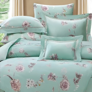 60支100%天絲雙人床包兩用被  床包 188 x 152cm + 鋪棉兩用被套 212 x 182cm + 薄枕套 75 x 45cm  貝茉莉 綠色