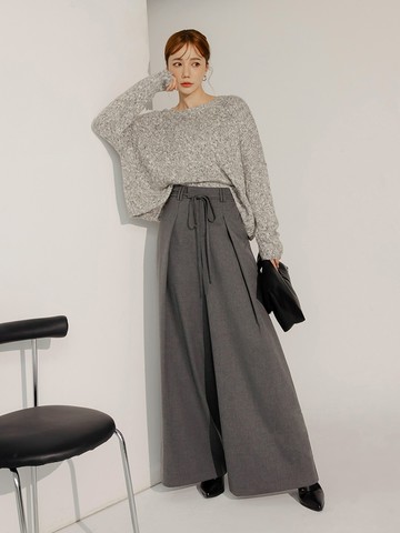 不易皺雙褲耳綁帶打褶落地寬褲