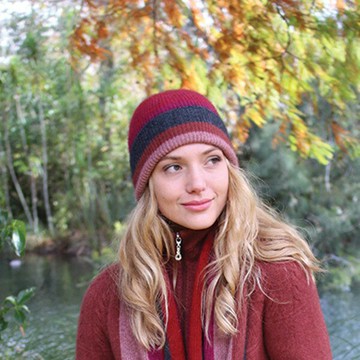 羅紋單層薄款【粉紅】紐西蘭貂毛羊毛帽 高彈性羅紋-版型小服貼型-彩色條紋