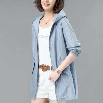 時尚洋氣中長款防曬衣女2026春夏新款媽媽大碼寬松休閑連帽外套薄