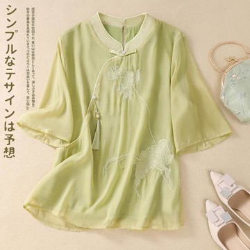中國風女裝禪意茶服中式盤扣襯衫刺繡唐裝夏裝女改良漢服旗袍上衣