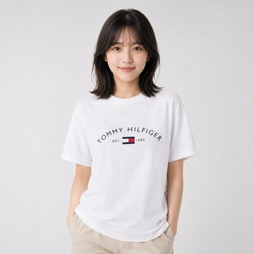 TOMMY 熱銷印刷文字Logo圖案短袖T恤-白色