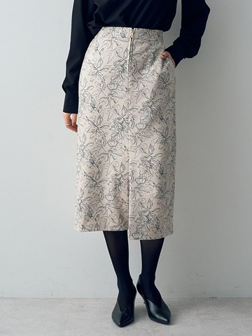 典雅花卉印花前拉鍊開岔窄裙(07000015000) - YECCA VECCA