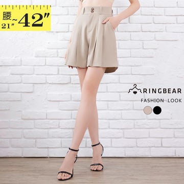 時尚百搭高腰A字抓褶西裝收腹短褲(黑.卡其S-5L) 眼圈熊 中大尺碼 R295