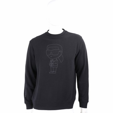 KARL LAGERFELD Q版老佛爺 卡爾輪廓矽膠黑色棉質運動衫 大學T(男款)