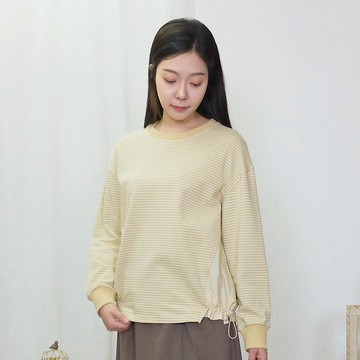 Hana Mokuba 針梭織拼接彈力繩收口休閒條紋衛衣