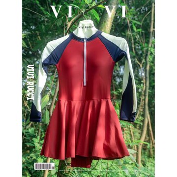 ViviStudio/運動長袖游泳衣女遮肚顯瘦保守裙式少女學生連體泳裝