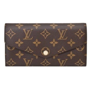 Louis Vuitton LV路易威登 Sarah系列 Monogram帆布信封暗釦長夾(M60531-咖)