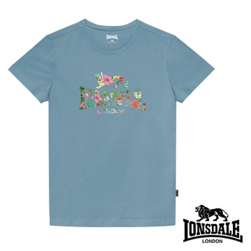 【LONSDALE 英國小獅】夏日扶桑花LOGO短袖T恤-淺藍LT002