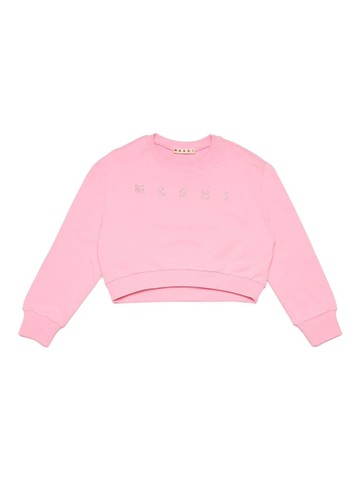 Marni Kids - glittered-logo cotton sweatshirt - kids - Cotton - 12 yrs - Pink