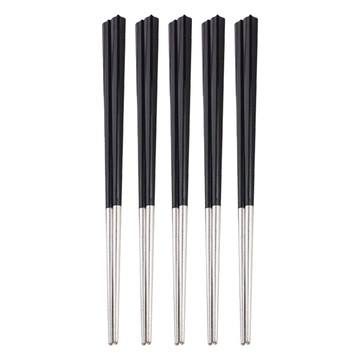 BUFFALO 牛頭牌 小牛彩晶鋼筷 鋼琴黑 304不銹鋼  5雙筷子  1組