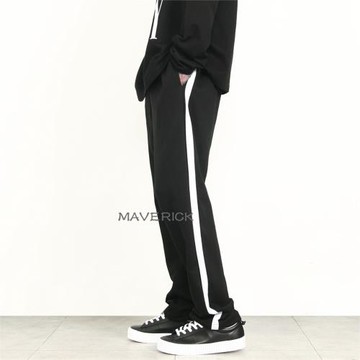 LT.歐美潮牌拼接白杠直筒褲休閑長褲肥腿褲棉褲加絨運動褲女學生