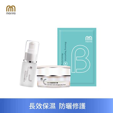 Marina茉琳娜 【基礎保養2】長效保濕玻尿酸原液+CIC2活顏青春日霜+素 植萃滿願天絲面膜x1片