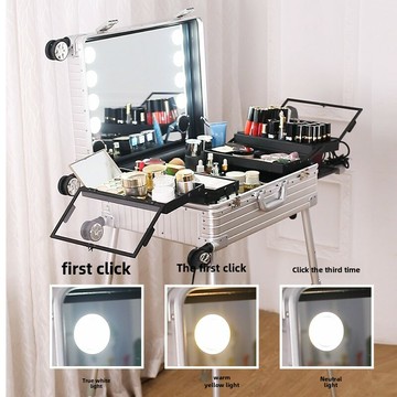 【台灣公司 可開發票】鋁鎂合金拉桿音樂帶燈專業化妝箱攜大容量多功能多層玻璃全套工具