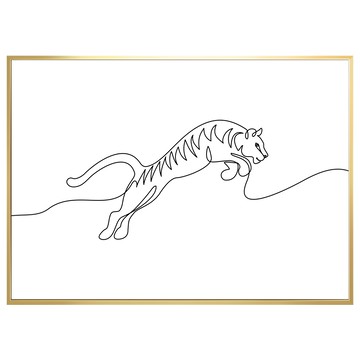 菠蘿選畫所 虎 跳躍 掛畫 40 x 30cm 簡約線條 現代風格  金色