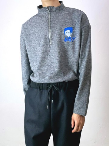 Navy Scandal - Wool Jersey Half Turtleneck Zipper