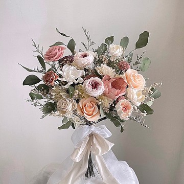 【不凋花乾燥花】香檳粉色不凋玫瑰自然風美式捧花