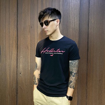 美國百分百【全新真品】Hollister Co. 短袖 T恤 HCO 上衣 logo T-shirt 黑色 CF13