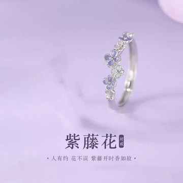⭐時尚首選⭐ 紫藤花情侣戒指小众设计一对女男对戒送女朋友七夕情人节礼物 戒指 女戒 情侶對戒