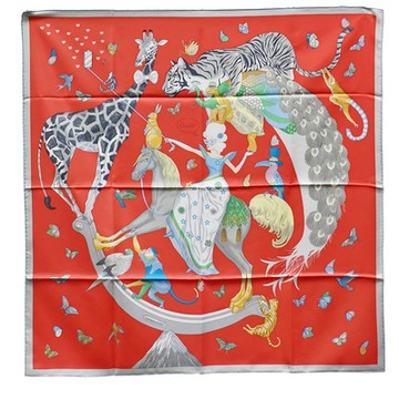HERMES 經典Story圖騰印花絲質方巾/披巾(紅)