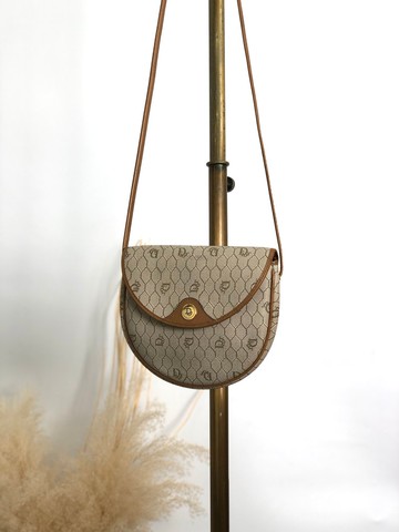 【 日本直送 名牌中古包 】Christian Dior 緹花紋 側背包 米色 Logo PVC 皮革 圓形 vintage 6kz754