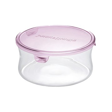 iwaki 耐熱玻璃圓型微波盒  食用/調理/保存多用途  聚碳酸酯盒蓋  加蓋微波OK  無膠條設計  粉色  1個