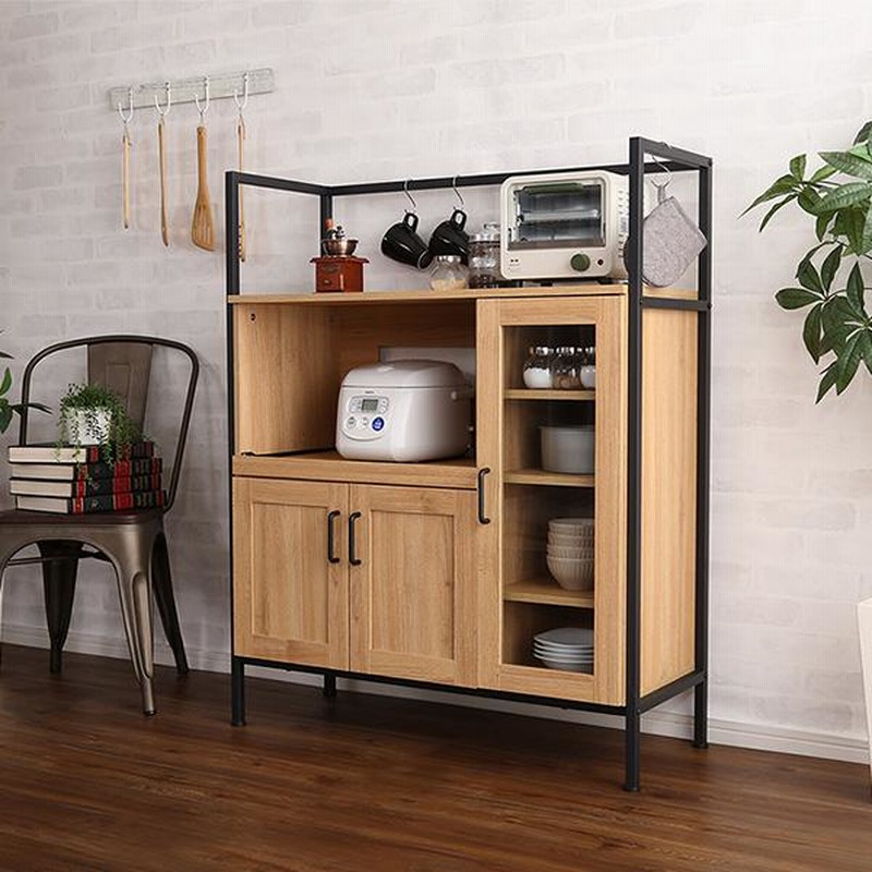 【幅90㎝】レンジ台 食器棚 おしゃれ レンジラック【ブラック×ブラウン】 KAGUCOCO 食器棚 完成品 安い 90 一人暮らし 幅83.5 レンジ台