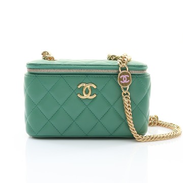 CHANEL 香奈兒 Vanity Case 肩背包 綠色 菱格紋羊皮 二手精品 【二手名牌BRAND OFF】