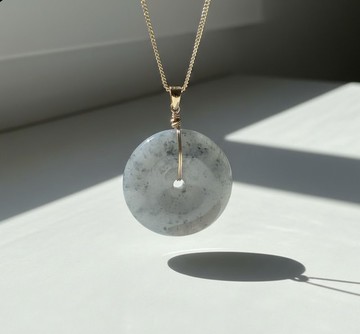 【願‧平安】飄烏雞翡翠平安扣項鍊 14K包金 | 天然緬甸玉翡翠A貨