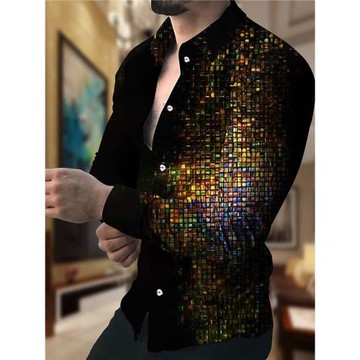 Printed Long Sleeve Casual Cardigan Shirt印花長袖休閑襯衫男