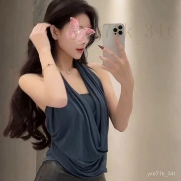 輕熟風氣質蕩領掛脖背心夏季新款小衆修身收腰絶美打底禦姐上衣女