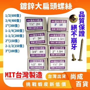 🚀蝦店隔日到貨🔥鍍鋅鐵板牙螺絲 大扁頭1/2 3/4 1" 1-1/4鐵板牙螺絲 鐵皮螺絲 螺絲 鐵盒螺絲 水電
