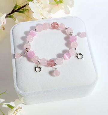 PINK - 天然淡粉晶/草莓粉晶/粉紅貓眼石手鍊