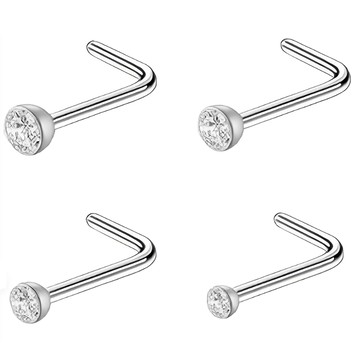 gelluna 醫療鋼基本款方晶鋯石鼻釘四入組 P-43  銀