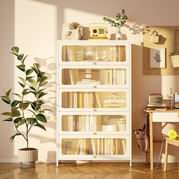 免運公司貨 開發票 鋼制防塵書櫃兒童帶門置物櫃翻蓋鐵皮儲物櫃家用客廳展示櫃置物架