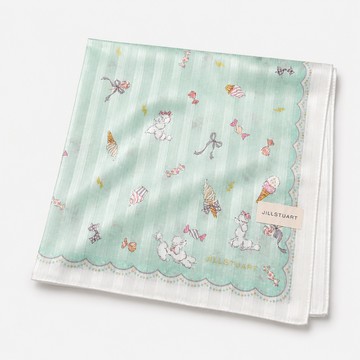 【JILL STUART】可愛貴賓狗與冰淇淋童趣純棉手帕領巾(薄荷綠色 48×48cm 日本製 附品牌紙袋)