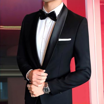 啄木鳥青果領西裝男套裝新郎禮服意式塔士多修身西服正裝結婚婚禮