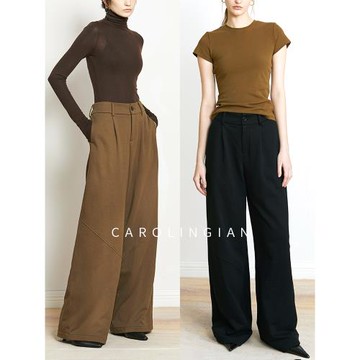 Carolingian 氣場ROW風松弛感！精梳棉高克重闊腿衛褲女2024秋冬