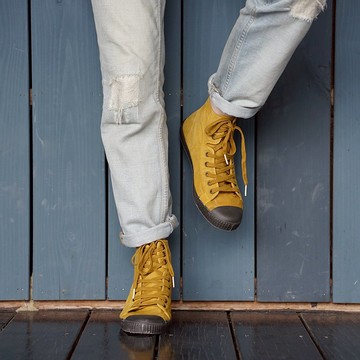 西班牙帆布鞋 CIENTA U61777 85 芥末黃 黑底 洗舊布料 大人 高筒