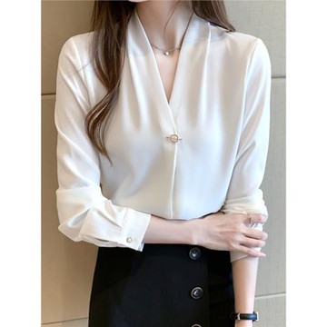 雪紡襯衫女設計感小眾2026春秋新款職業V領白襯衣長袖上衣工作服